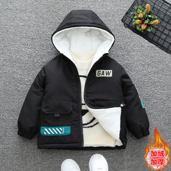 Boys' winter trendy brand velvet parker padded jacket 2025 new baby thickened padded jacket girls padded jacket