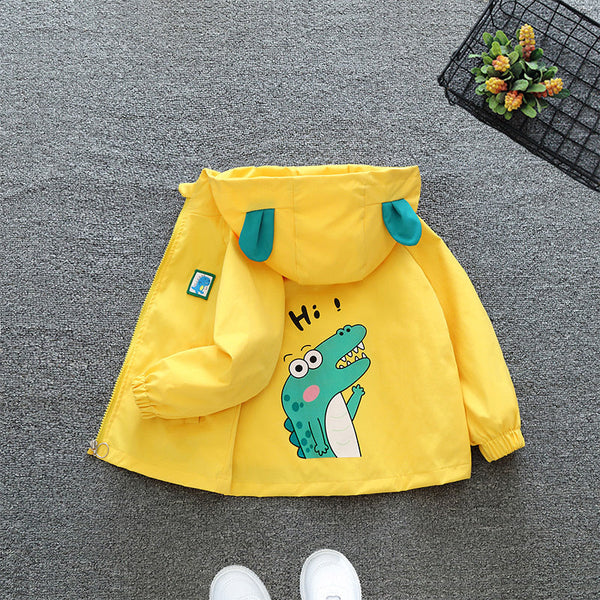 2025 spring and autumn autumn clothes on the new medium and small children's baby cute cartoon greeting dragon jacket hooded zipper shirt top