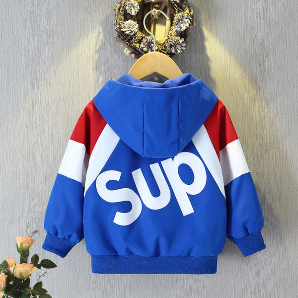 Boys trendy brand hooded sweater jacket spring and autumn 2025 new children's thin handsome autumn clothes boys fried street top