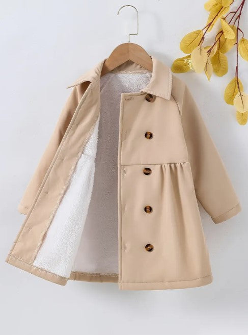 Girls Fleece Winter Coat With Button Long Sleeve Jacket FD