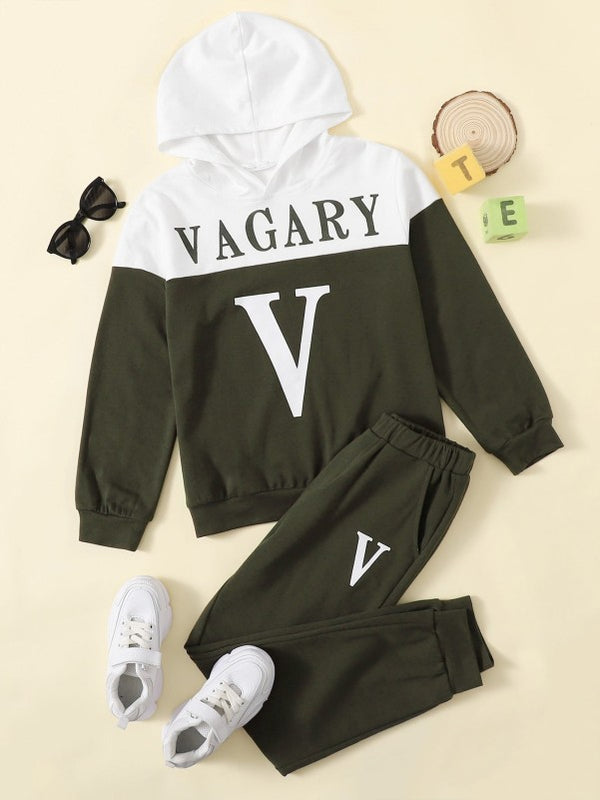 Boys Two Tone Letter Graphic Hoodie & Sweatpants Set FD