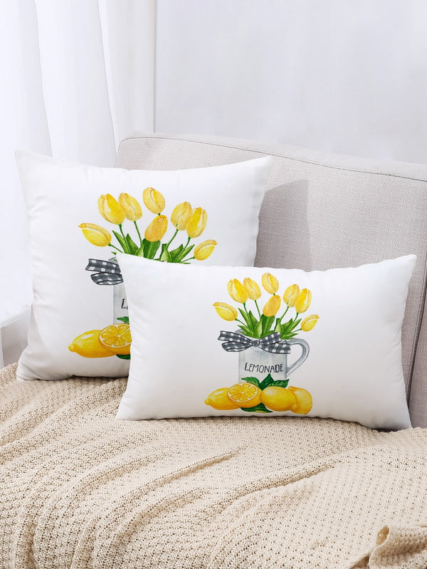 1pc Lemon Print Cushion Cover Without Filler - Negative Apparel
