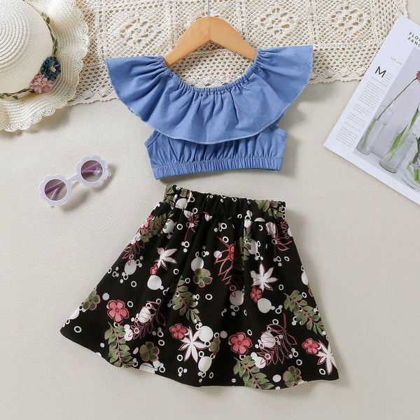 Blue Top with Floral Black Skirt - Negative Apparel