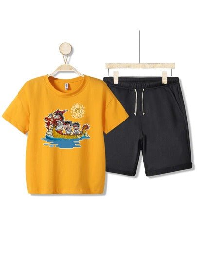 Boys Cartoon Print Tee With Shorts - Negative Apparel