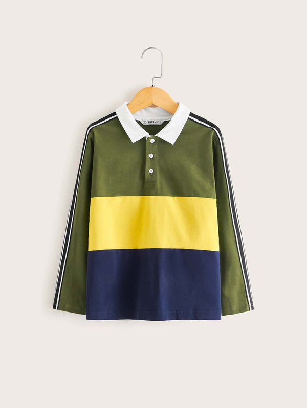 Boys Contrast Collar Striped Tape Side Polo Shirt - Negative Apparel