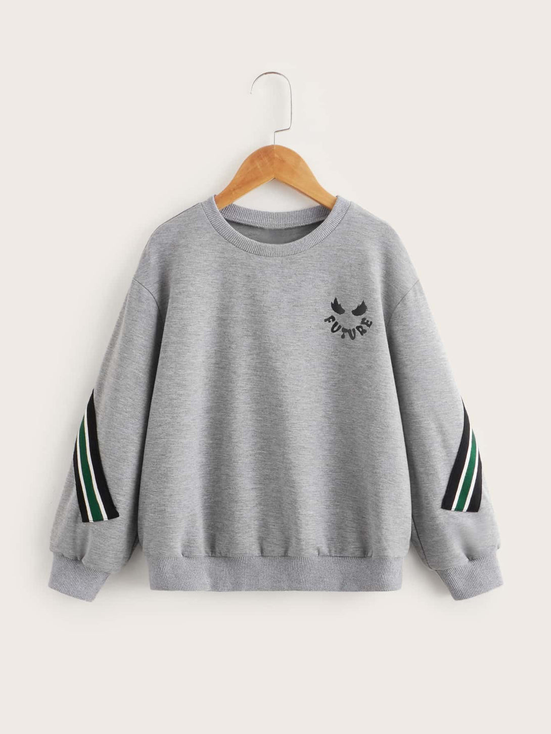 Boys Letter Graphic Striped Tape Drop Shoulder Sweatshirt - Negative Apparel