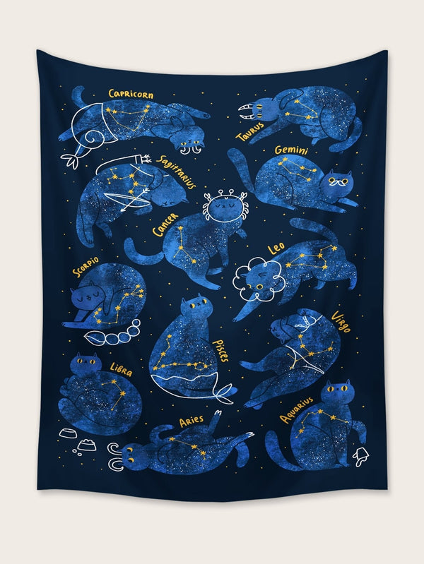 Cartoon Cat Print Tapestry - Negative Apparel