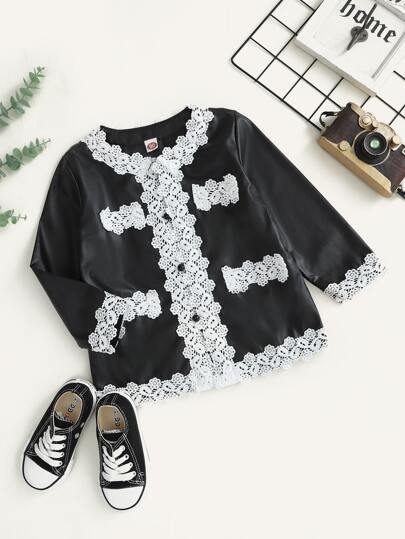 Girls Button Front And Detailed Lace Jacket - Negative Apparel