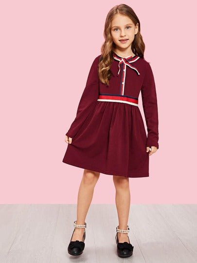 Girls Full Sleeves Lace Detail Solid Dress - Negative Apparel