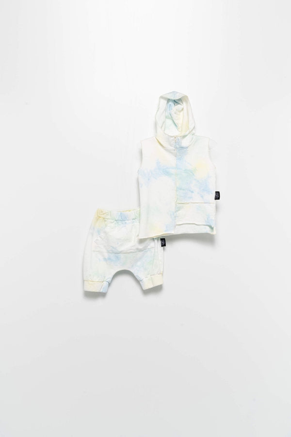 Hooded tie and dye top with brief elastic short for girls and boys. - Negative Apparel