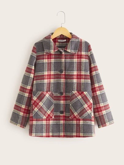 Negative Apparel Grey Check Duffle Coat - Negative Apparel