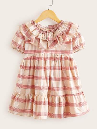 Negative Apparel Kids Flutter Sleeves Checks Cotton Dress - Negative Apparel