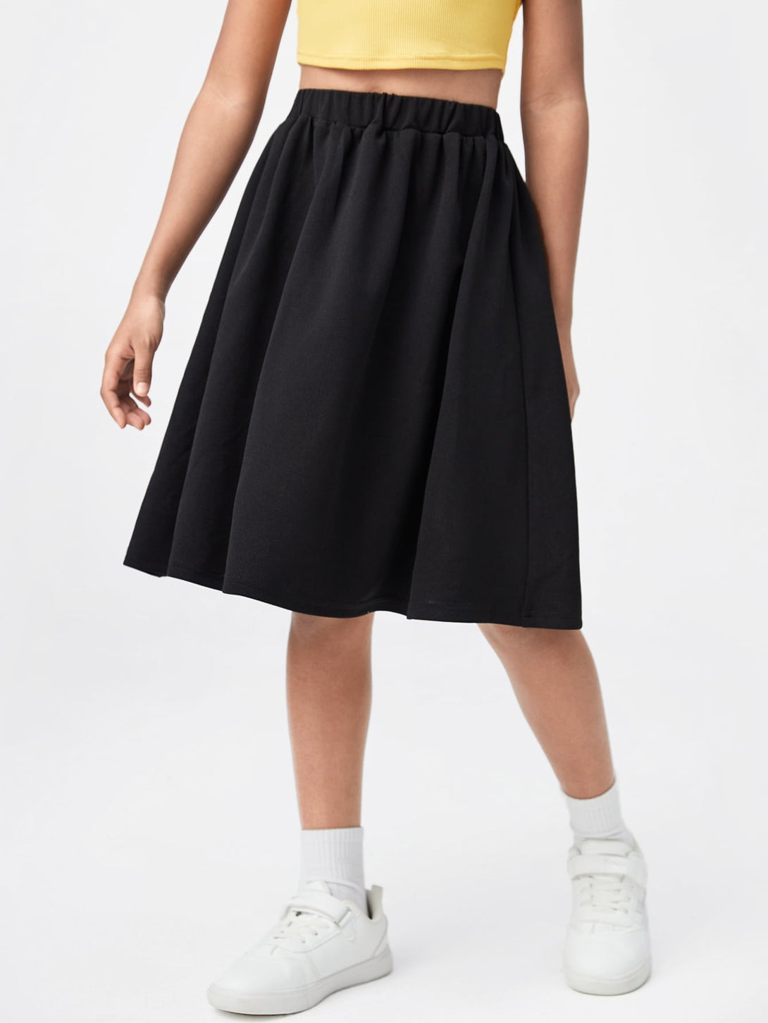 SHEIN Kids EVRYDAY Girls Solid High Waist Flared Skirt - Negative Apparel