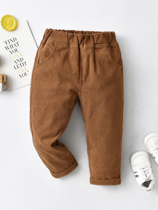 SHEIN Kids FANZEY Toddler Boys Elastic Waist Corduroy Pants - Negative Apparel