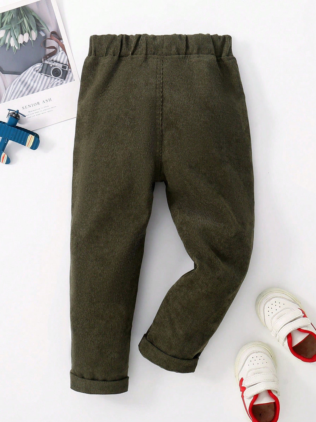 SHEIN Kids FANZEY Toddler Boys Elastic Waist Corduroy Pants - Negative Apparel