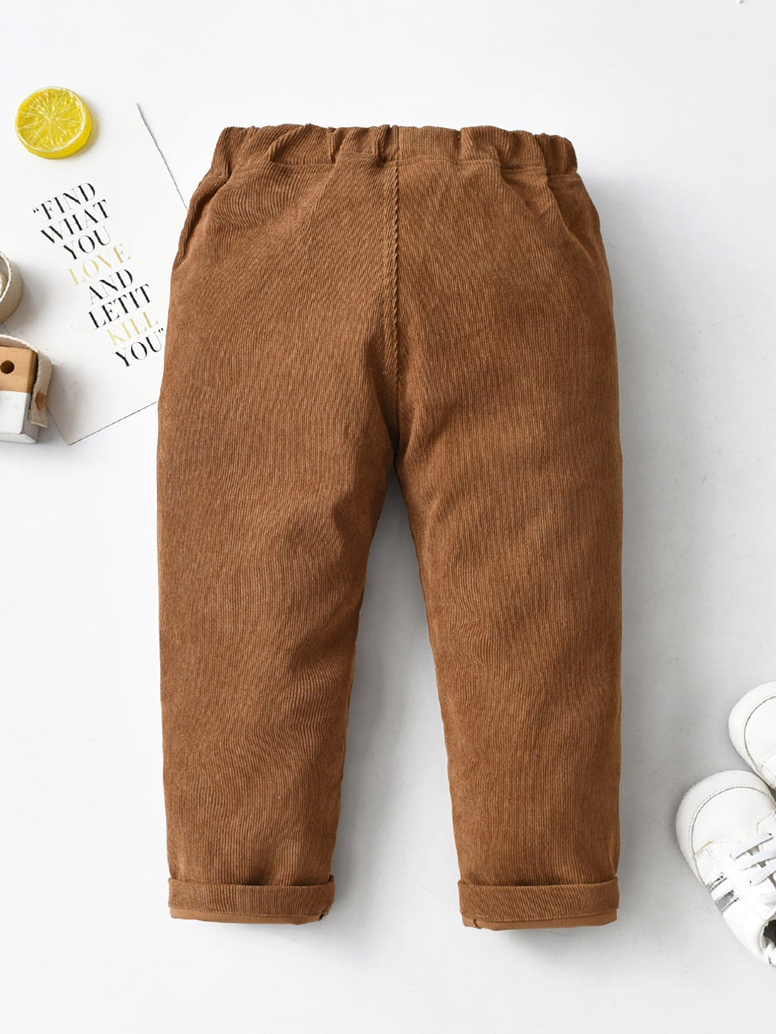 SHEIN Kids FANZEY Toddler Boys Elastic Waist Corduroy Pants - Negative Apparel
