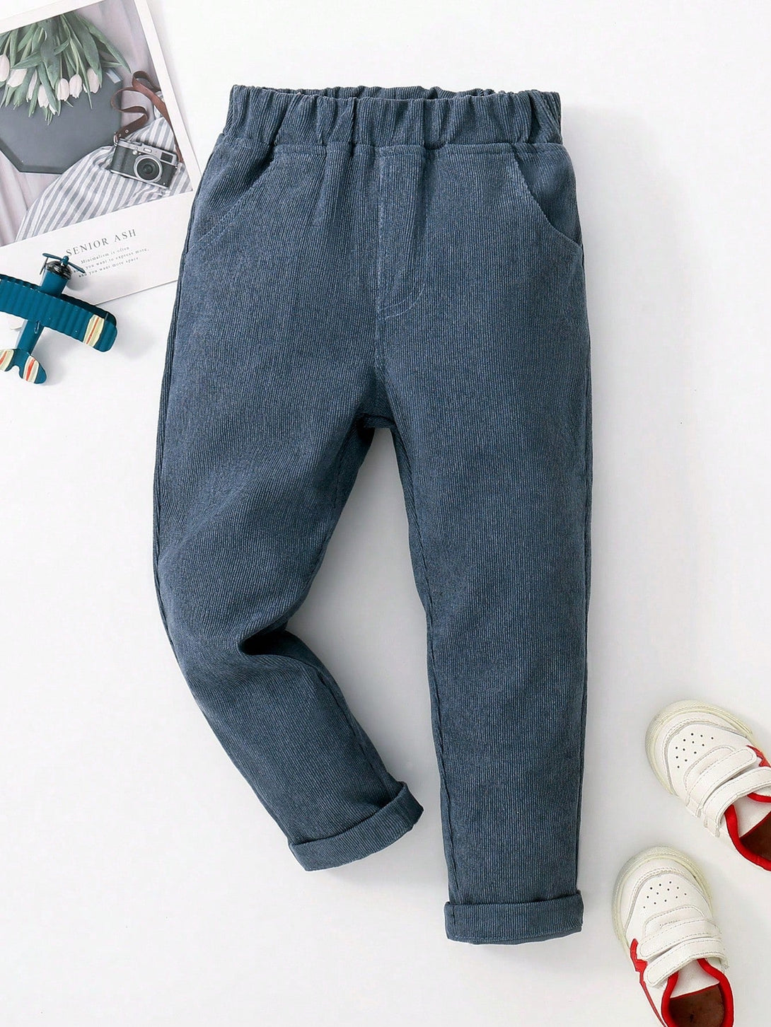 SHEIN Kids FANZEY Toddler Boys Elastic Waist Corduroy Pants - Negative Apparel