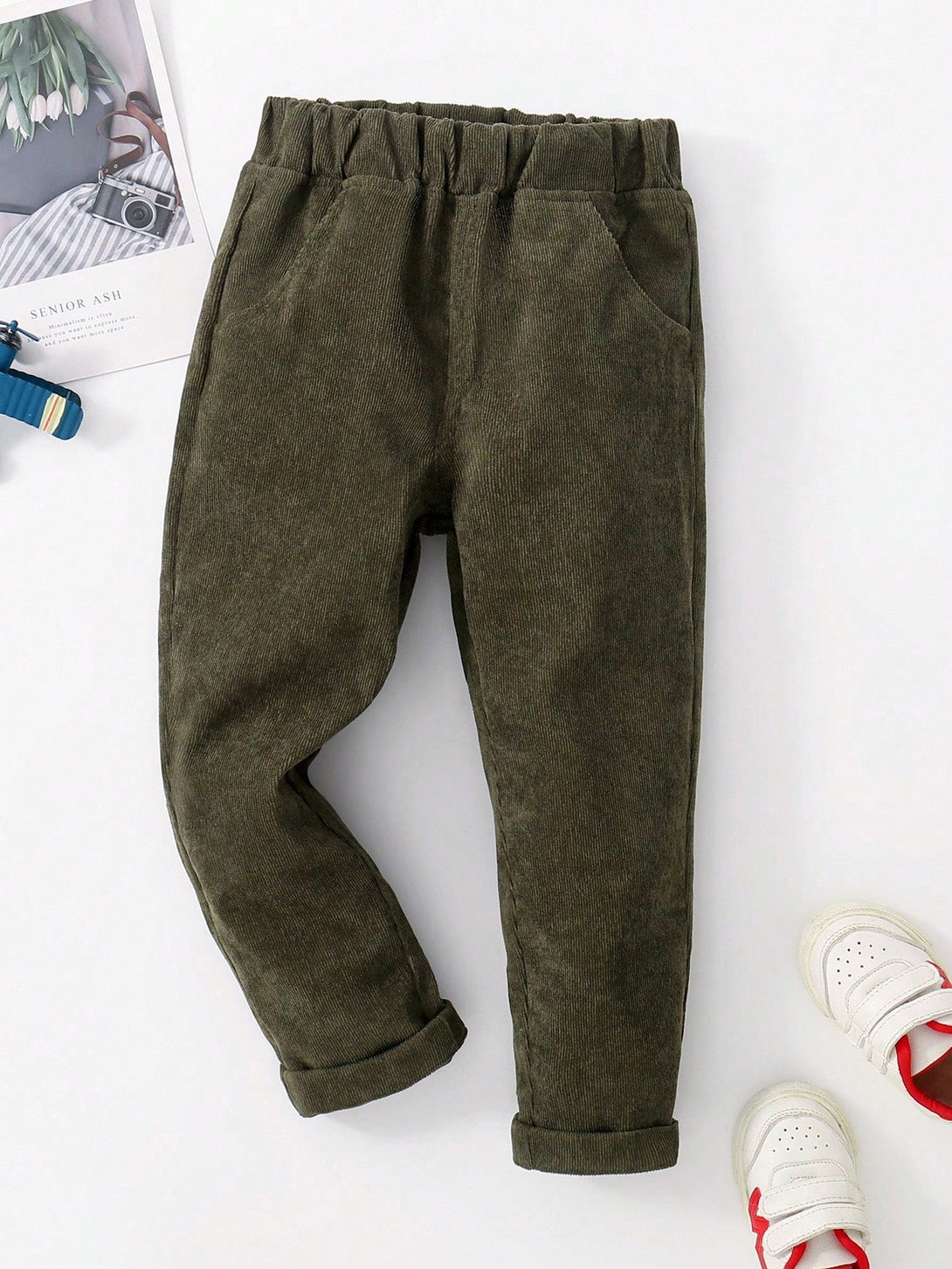 SHEIN Kids FANZEY Toddler Boys Elastic Waist Corduroy Pants - Negative Apparel
