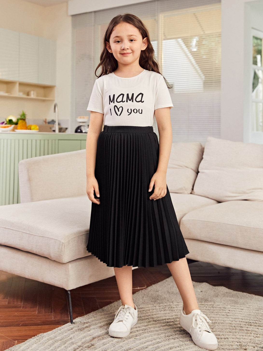 SHEIN Kids Nujoom Girls Solid Pleated Skirt - Negative Apparel