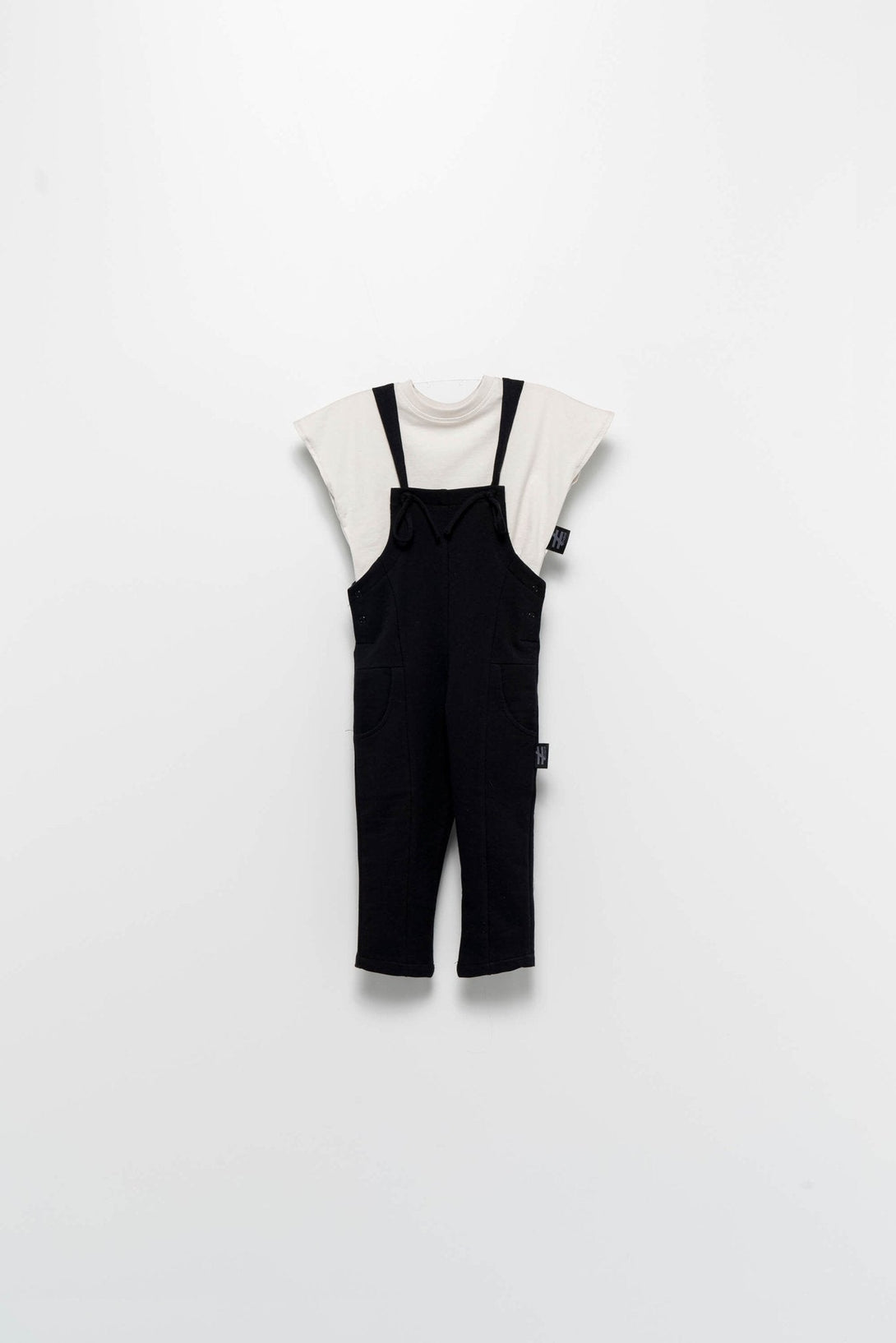 Side pocket lace-up dungaree jumpsuit paired with plain T-Top - Negative Apparel