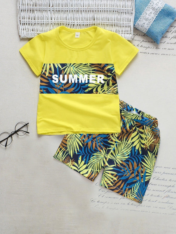 Toddler Boys Tropical & Letter Graphic Tee & Shorts - Negative Apparel