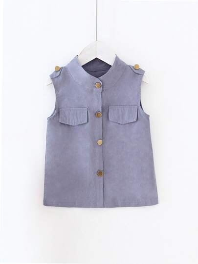 Toddler Girls Button Front Sleeveless Jacket - Negative Apparel