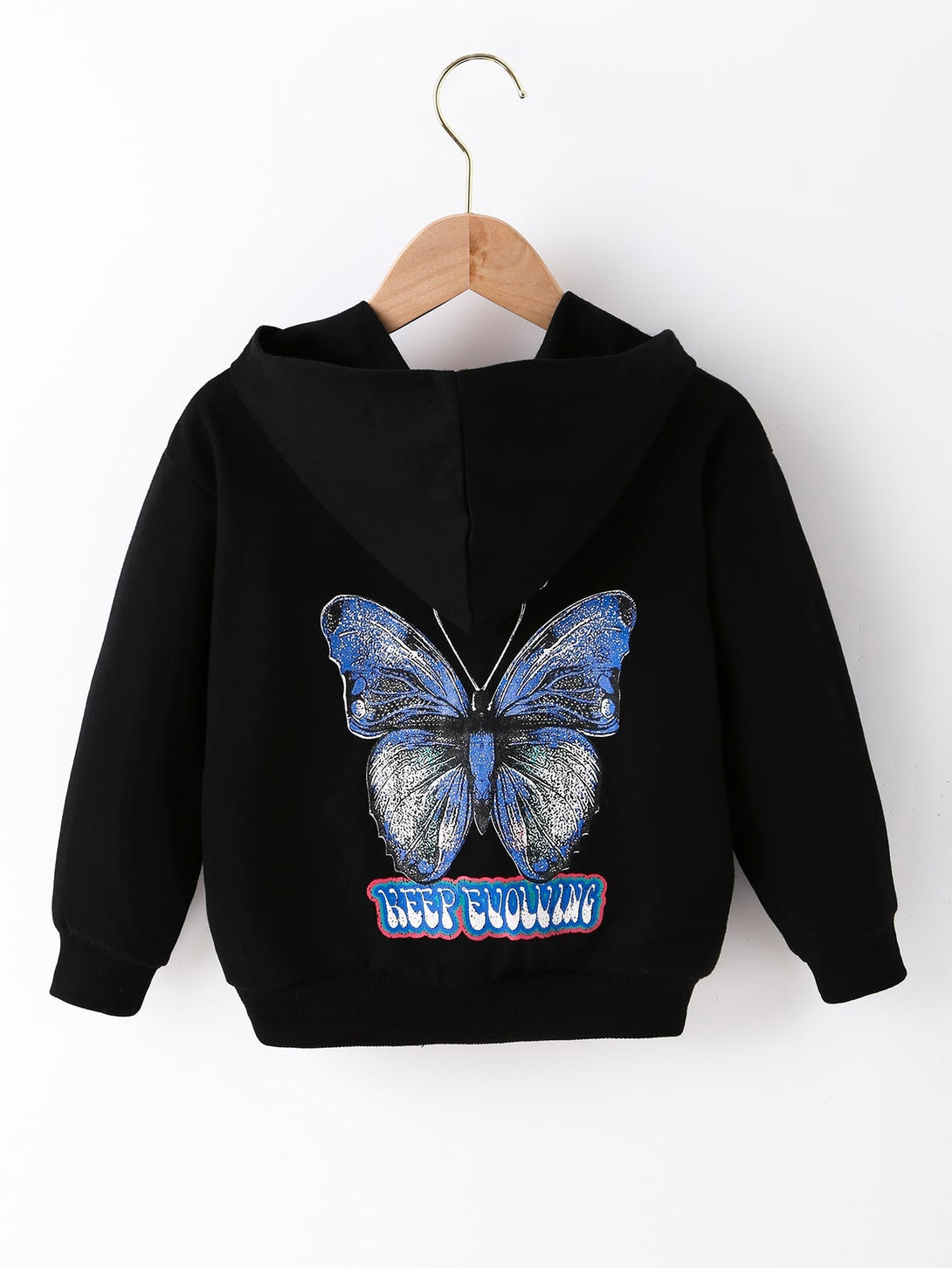 Toddler Girls Letter & Butterfly Print Kangaroo Pocket Hoodie - Negative Apparel