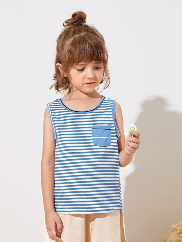 Toddler Girls Striped Pocket Detail Tank Top - Negative Apparel