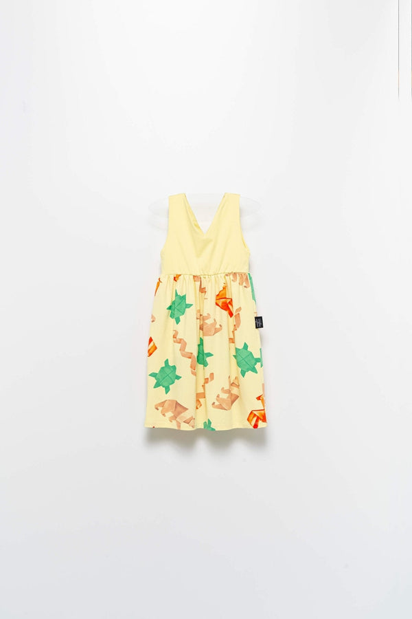 V-neck pleated printed dress for girls - Negative Apparel