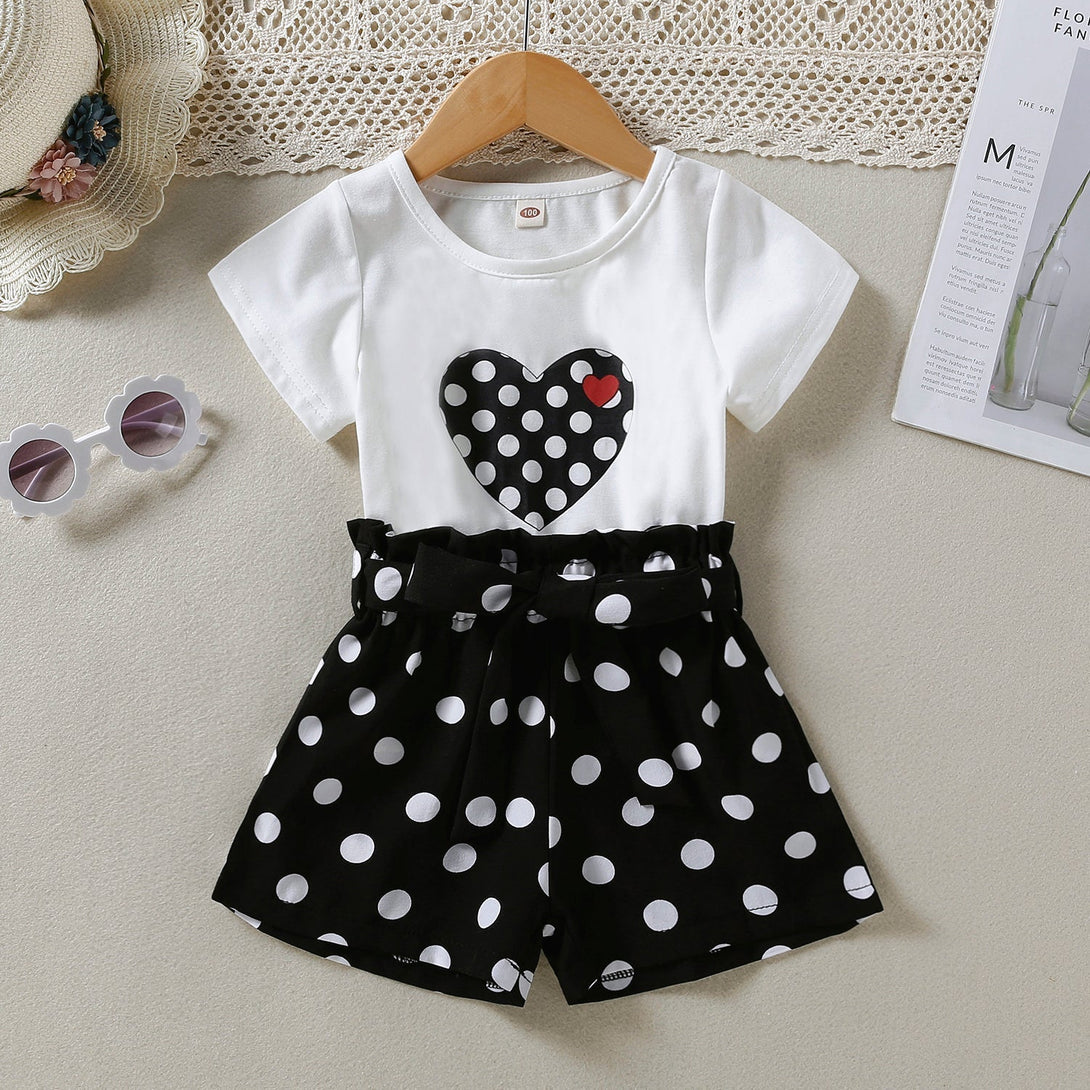 White Heart Top with Polka Dots Shorts - Negative Apparel