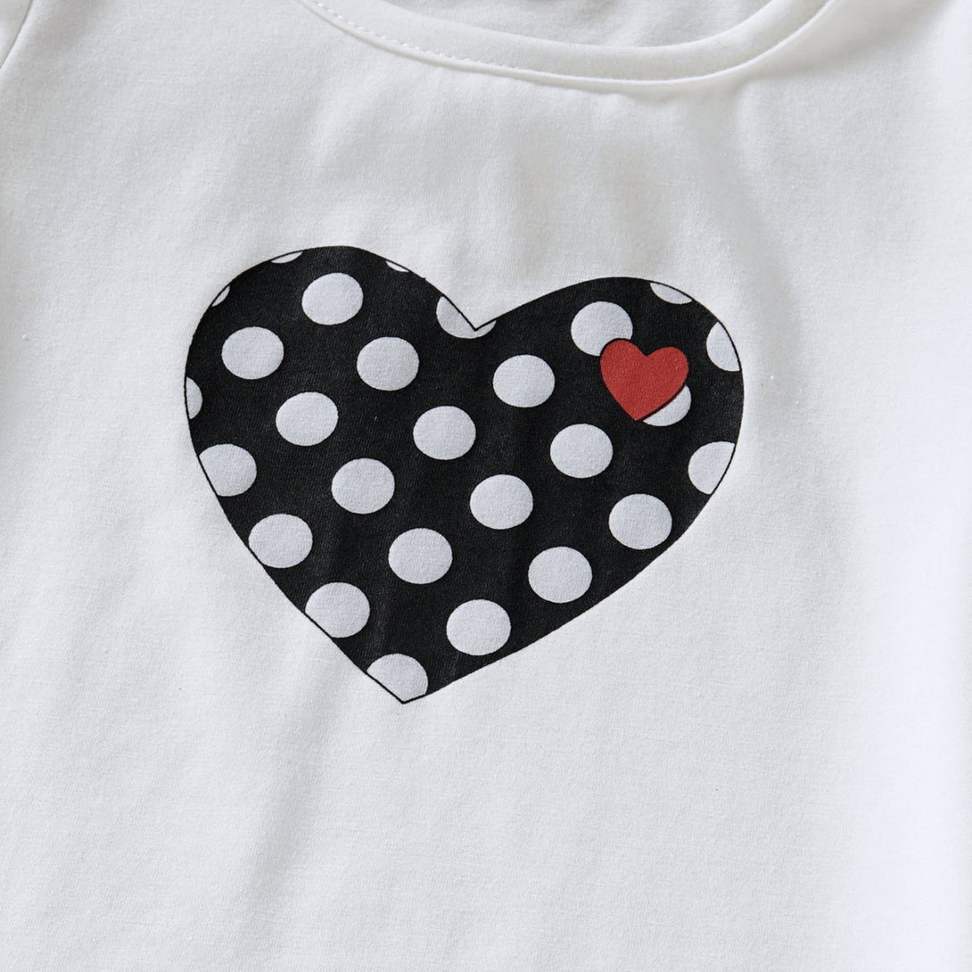 White Heart Top with Polka Dots Shorts - Negative Apparel