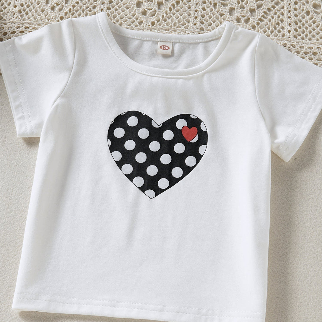 White Heart Top with Polka Dots Shorts - Negative Apparel