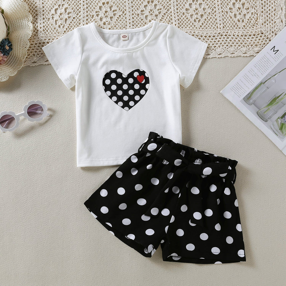 White Heart Top with Polka Dots Shorts - Negative Apparel